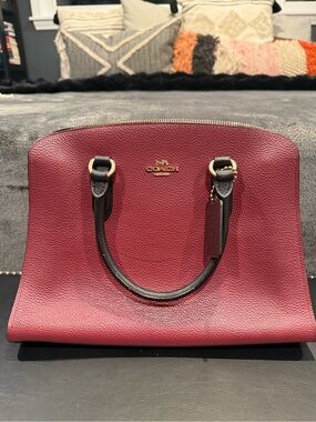 Coach Pebbled Leather Dome Satchel in Wine with Black Handles